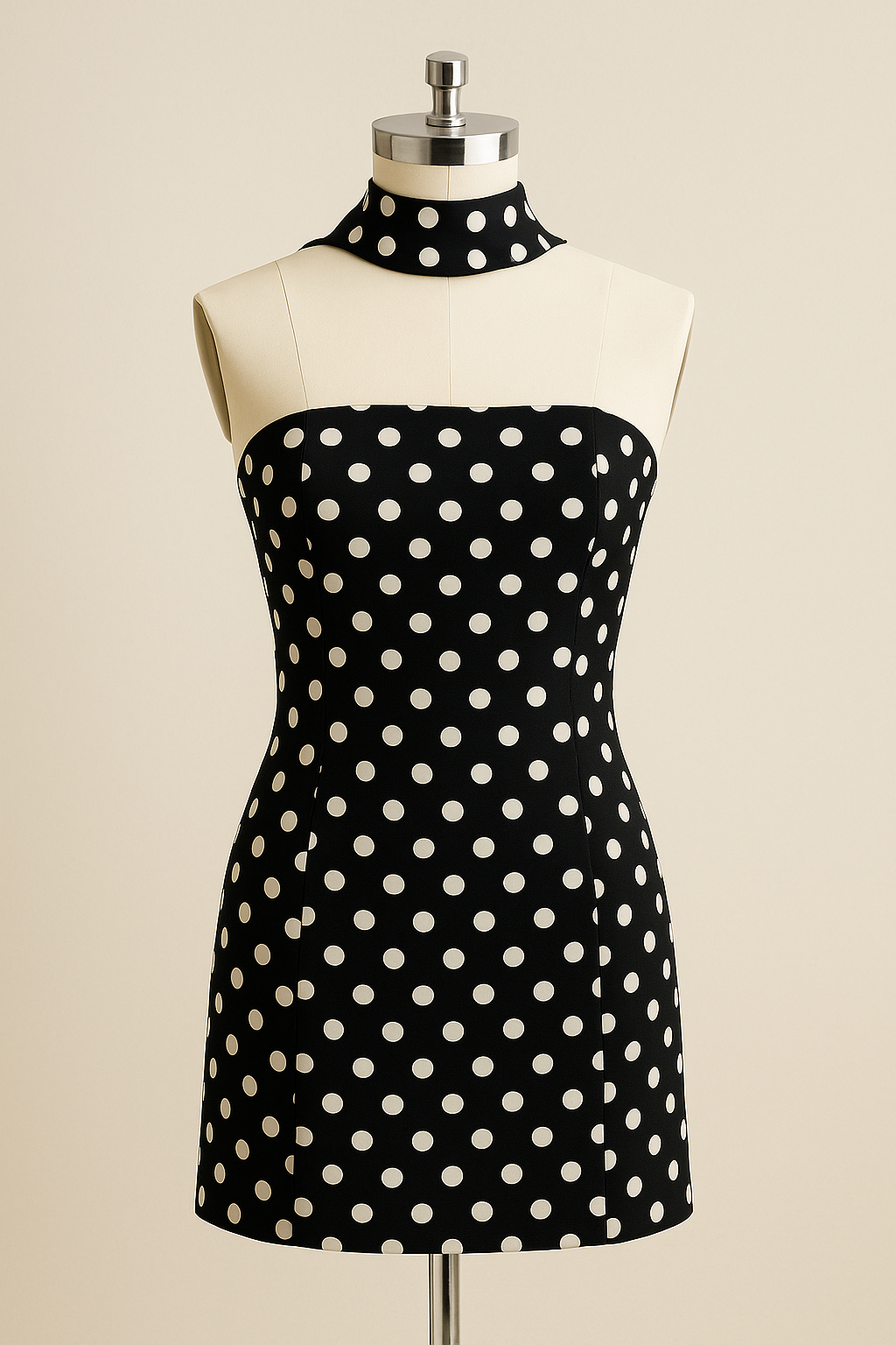 Polka Dot Strapless Mini Dress with Matching Scarf