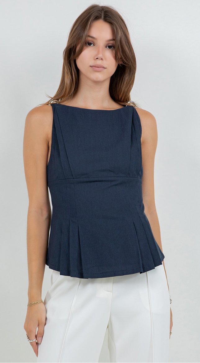 Sleeveless Woven Blouse with Metallic Shoulder Accents