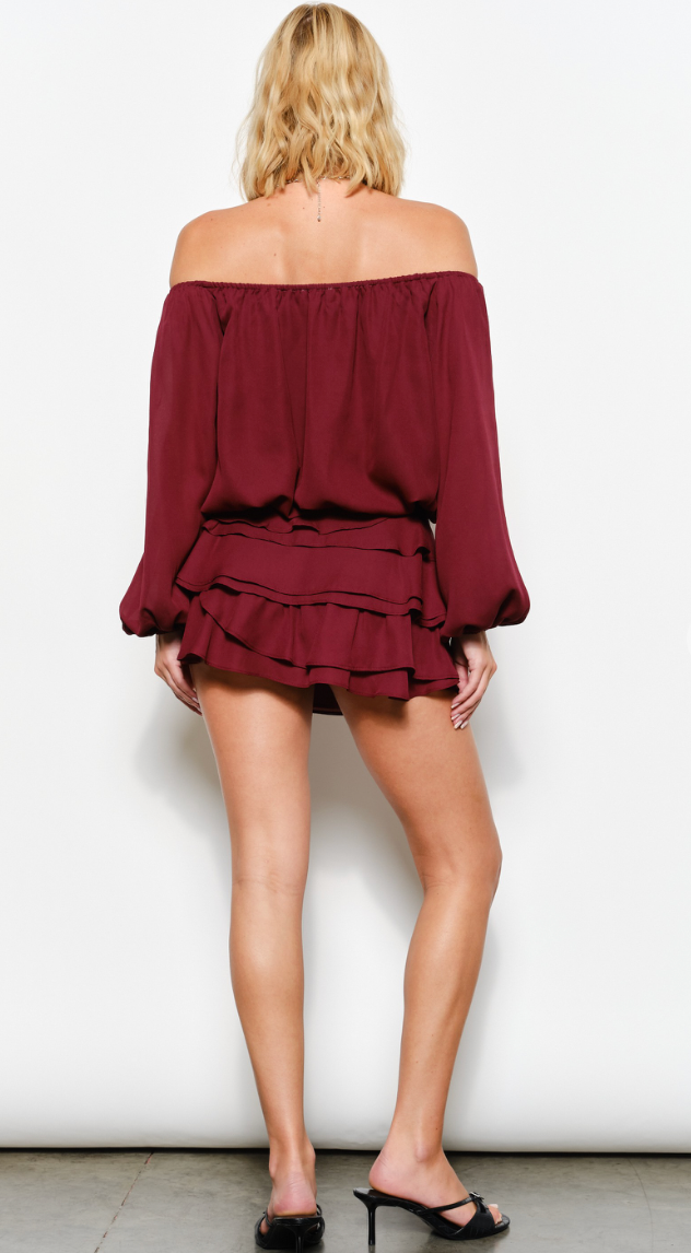 Off-Shoulder Bubble Hem Top & Skirt Set – Flirty Co-Ord