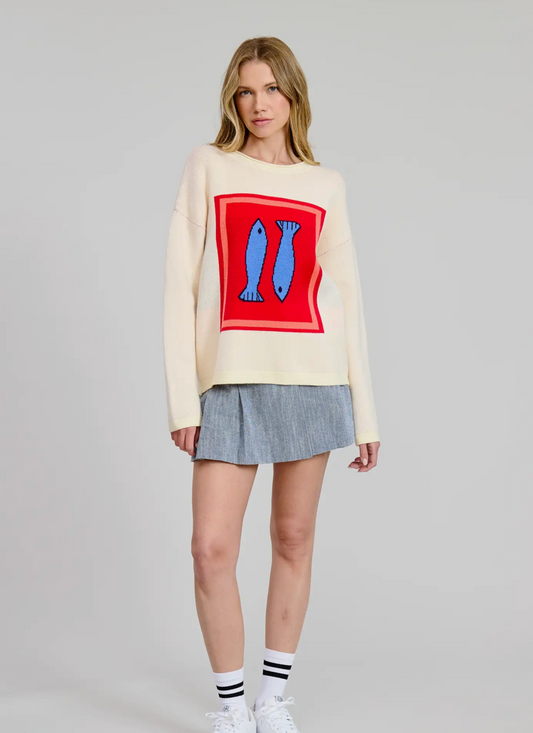 Sardine Jacquard Sweater Top – Soft Knit Graphic Pullover