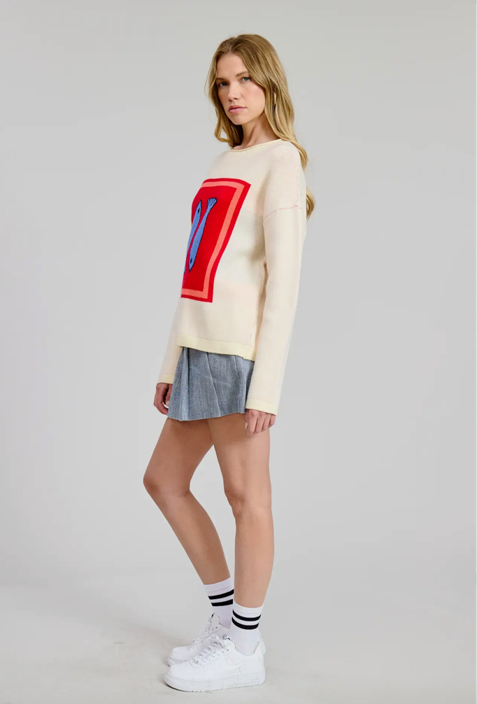 Sardine Jacquard Sweater Top – Soft Knit Graphic Pullover