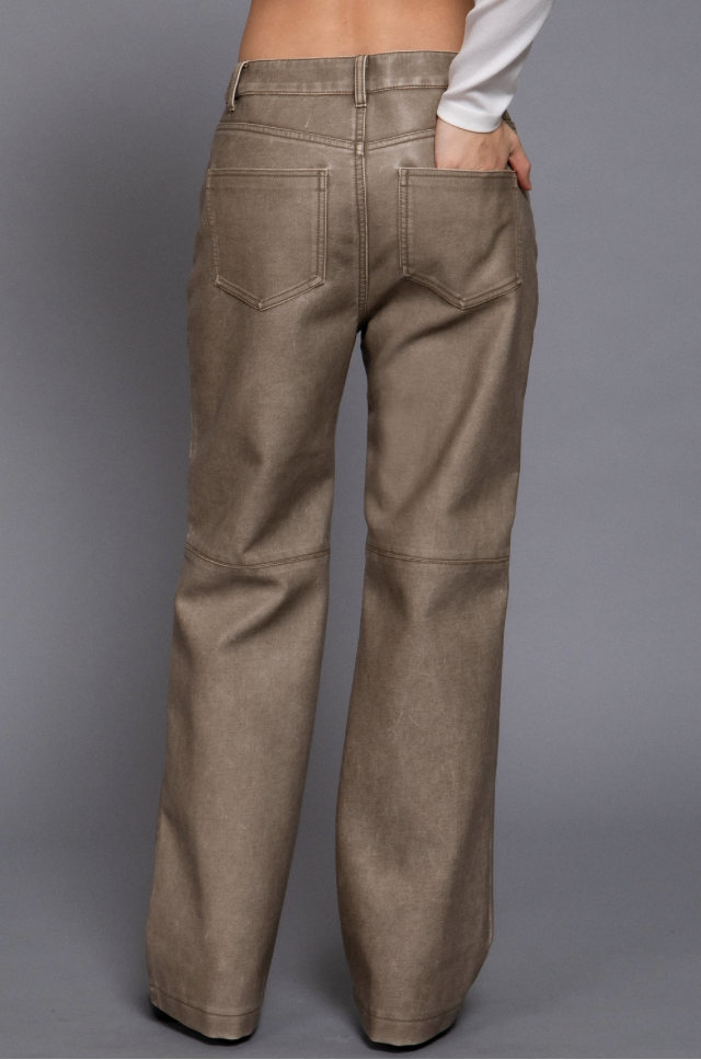 Washed Faux Leather Pants – High Waist Vegan Leather Trousers