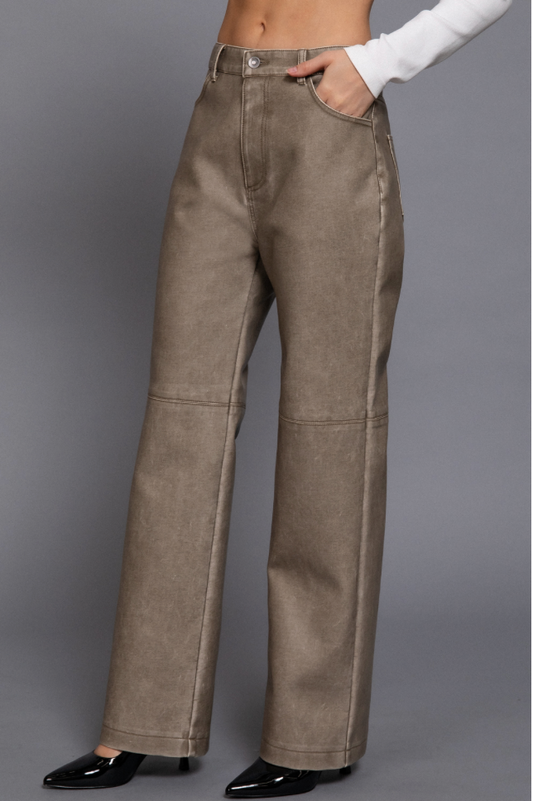 Washed Faux Leather Pants – High Waist Vegan Leather Trousers