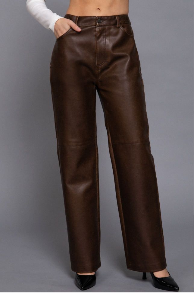 Washed Faux Leather Pants – High Waist Vegan Leather Trousers