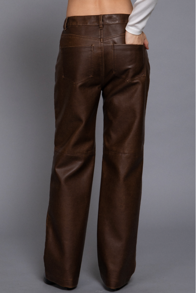 Washed Faux Leather Pants – High Waist Vegan Leather Trousers
